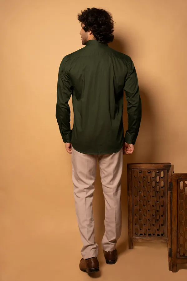 Olive_Green_Cotton_Cutway_Collar_Full_Sleeves_Shirts_For_Men
