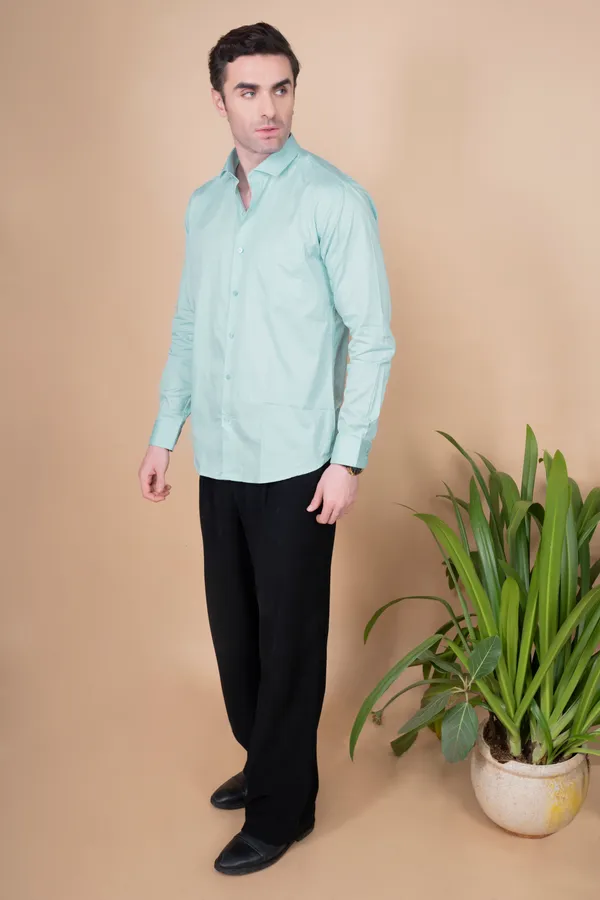 Aqua_Green_Cotton_Cutway_Collar_Full_Sleeves_Shirts_For_Men