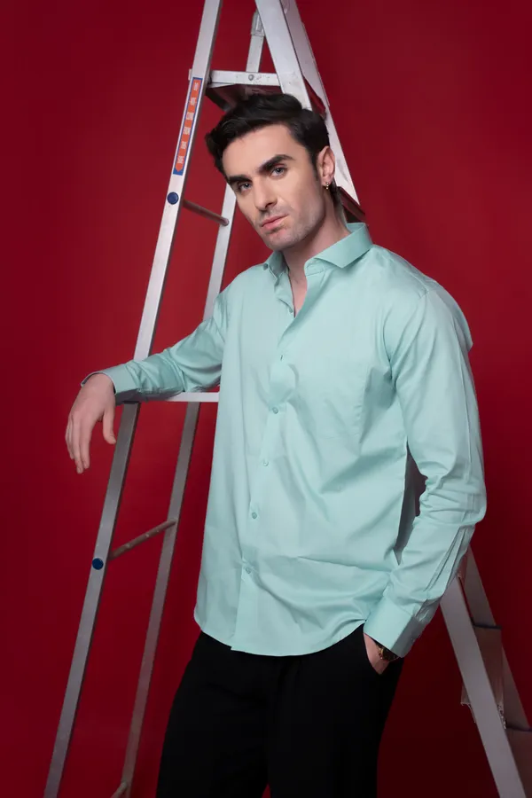 Aqua_Green_Cotton_Cutway_Collar_Full_Sleeves_Shirts_For_Men