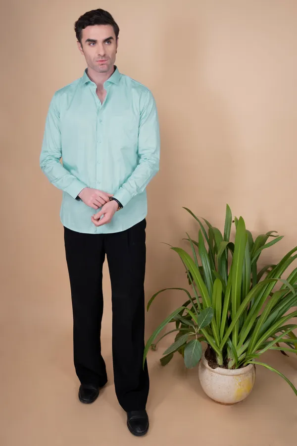 Aqua_Green_Cotton_Cutway_Collar_Full_Sleeves_Shirts_For_Men