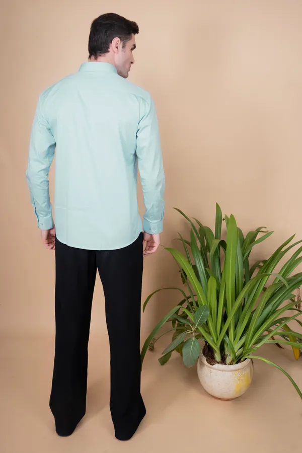 Aqua_Green_Cotton_Cutway_Collar_Full_Sleeves_Shirts_For_Men