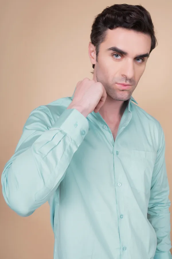 Aqua_Green_Cotton_Cutway_Collar_Full_Sleeves_Shirts_For_Men