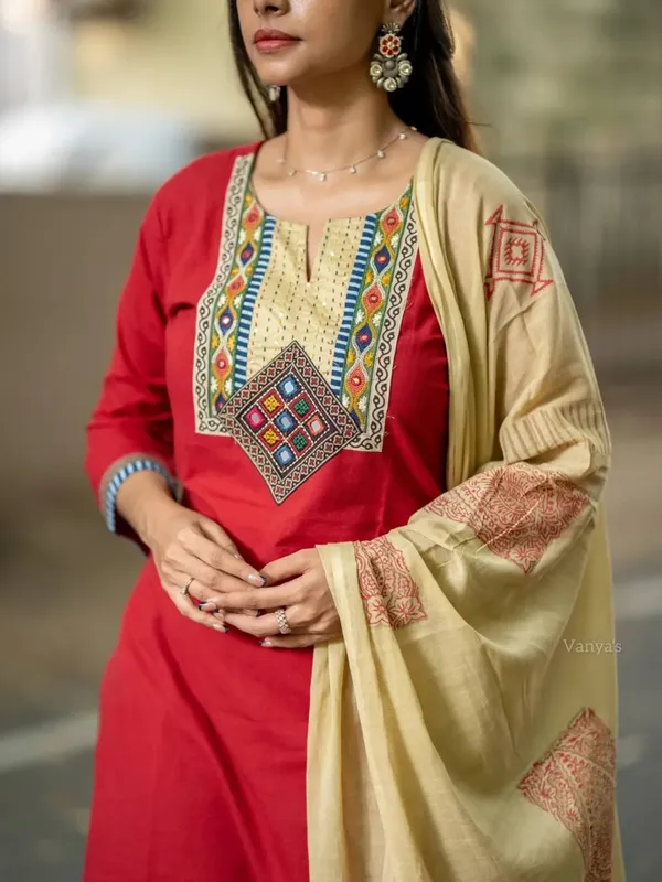 Beautiful_Cotton_Embroidered_Straight_Cut_Kurti_and_Pant_Paired_with_Dupatta