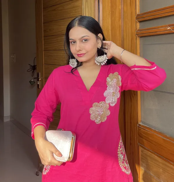 Rani_Cotton_Beautiful_Hand_Embroidered_Kurti_and_Pant_Set_For_Women