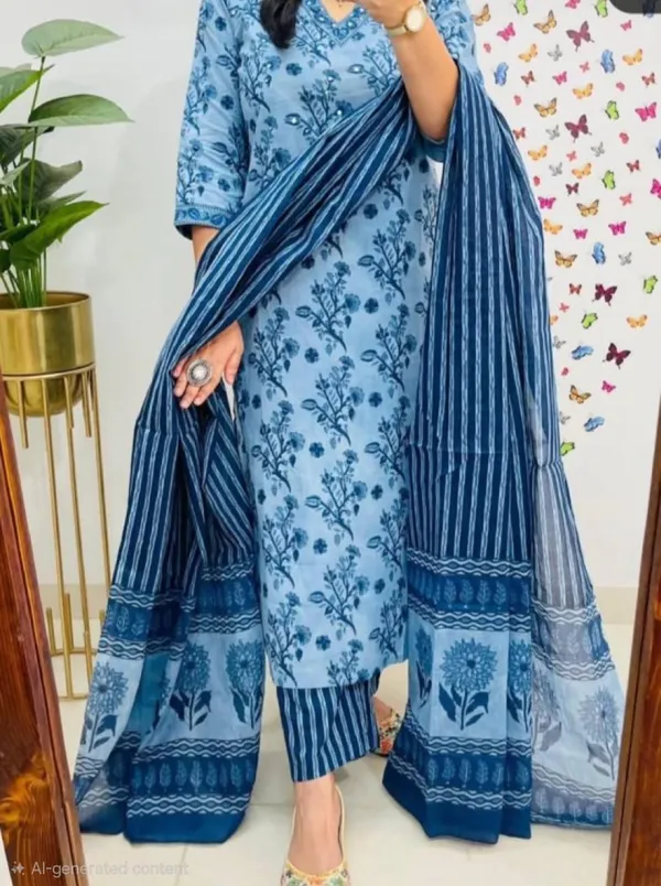 Cotton_Printed_Kurti_and_Pant_Paired_with_Dupatta
