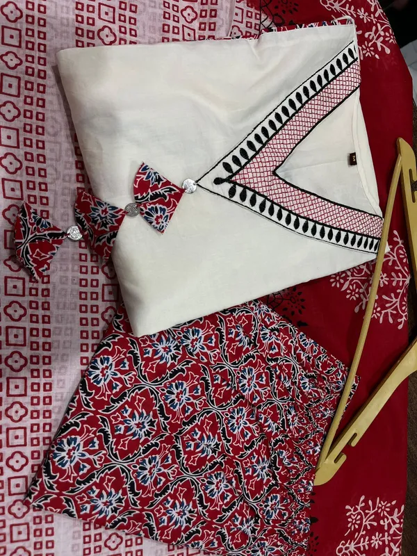 Cottonb_Embroidered_A-Line_Kurti_and_Pant_Paired_with_Printed_Dupatta