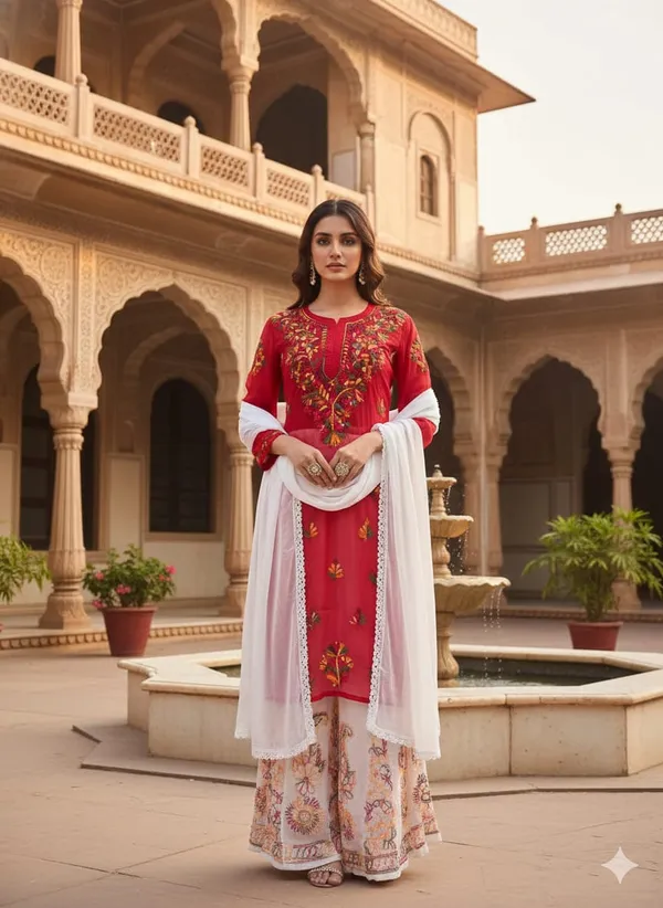 Summer_Special_Lucknowi_Chikankari_Kurti_and_Sharara_Paired_with_Chiffon__Dupatta