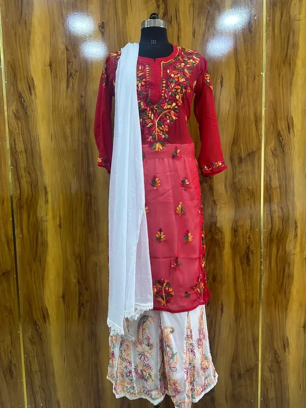 Summer_Special_Lucknowi_Chikankari_Kurti_and_Sharara_Paired_with_Chiffon__Dupatta