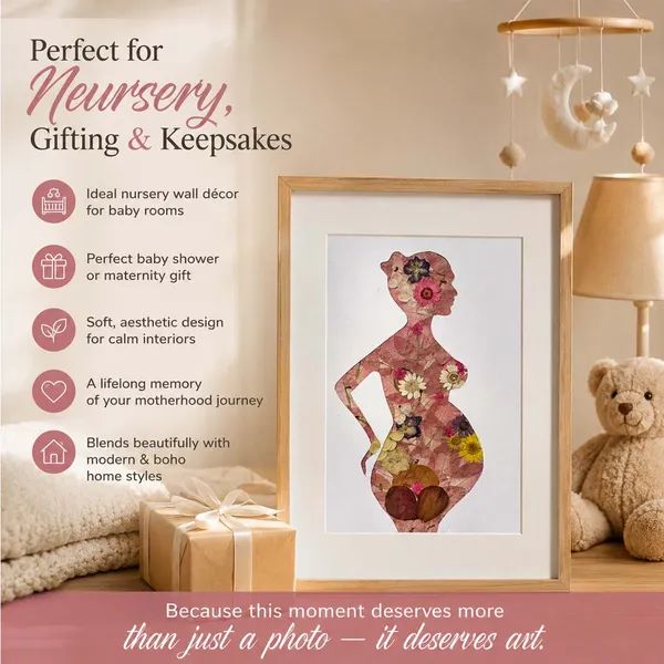 Pregnancy_Silhouette_Frame_With_Pressed_Flowers_|_Handmade_Keepsake_For_Moms_To_Be_And_Nursery_Wall_Art_|_Multicolor_|_11_X_15_Inch