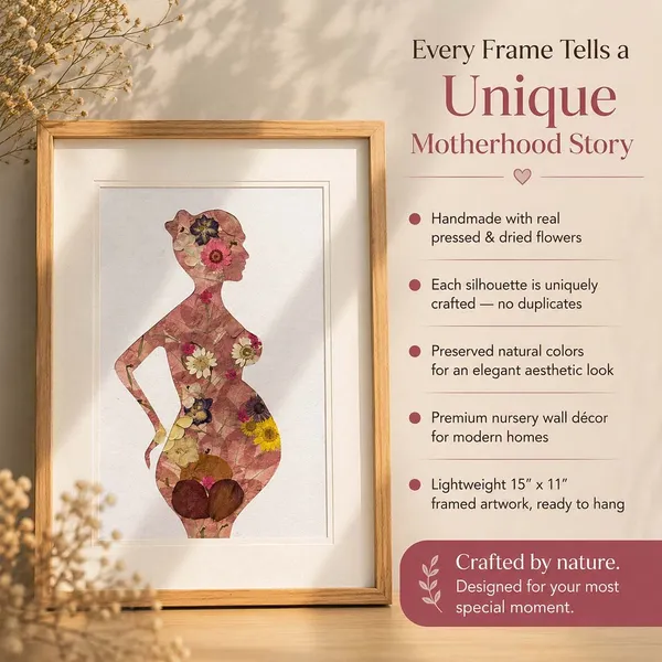Pregnancy_Silhouette_Frame_With_Pressed_Flowers_|_Handmade_Keepsake_For_Moms_To_Be_And_Nursery_Wall_Art_|_Multicolor_|_11_X_15_Inch