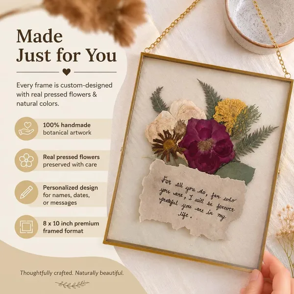 Custom_Note_Pressed_Flower_Frame_|_Personalised_Hanging_Botanical_Art_|_Gold_|_8_X_10_Inch