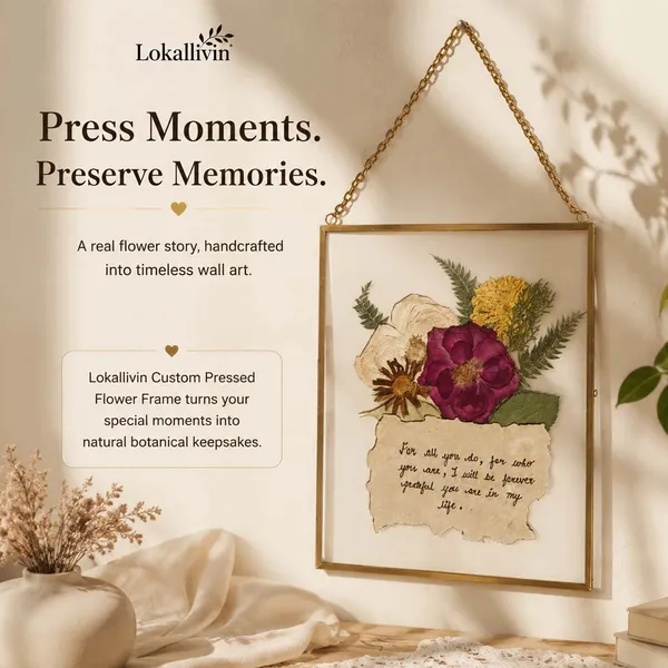 Custom_Note_Pressed_Flower_Frame_|_Personalised_Hanging_Botanical_Art_|_Gold_|_8_X_10_Inch