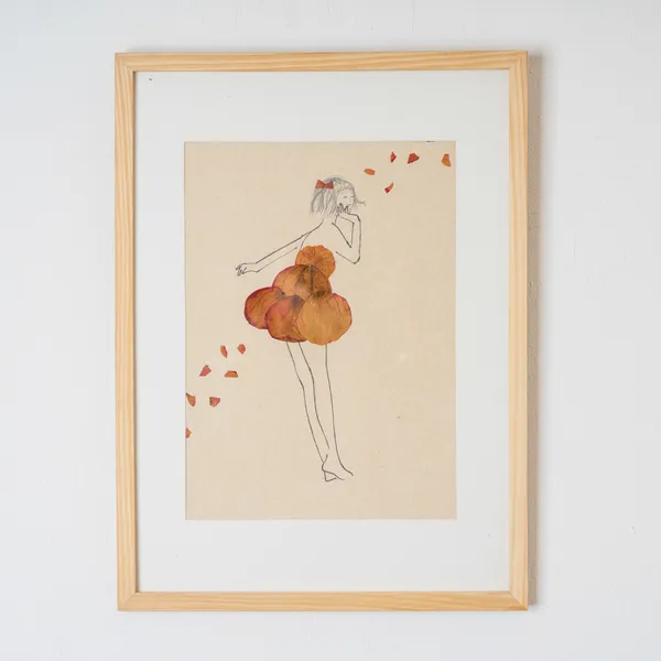 Pressed_Rose_Pinewood_Frame_With_Dancing_Girl_Motif_|_Multicolor_|_11_X_15_Inch