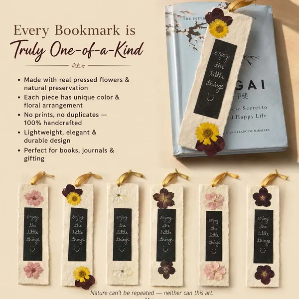 Enjoy_All_Things_Quote_Bookmark_|_Black_Pressed_Flower_Bookmark_|_Gold_|_8_X_10_Inch