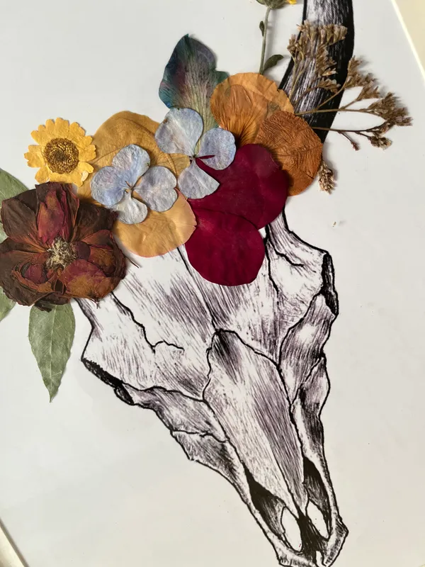 Handmade_Pressed_Flower_Wall_Art_|_Animal_Skull_Silhouette_With_Real_Rose_And_Ferns_In_Pinewood_Glass_Frame_|_Boho_Wall_Decor_And_Housewarming_Gift_|_Multicolor_|_11_X_15_Inch