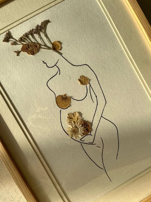 Handmade_Pregnancy_Silhouette_Frame_With_Real_Pressed_Flowers_|_Botanical_Wall_Art_And_Keepsake_Gift_For_Moms_To_Be_|_Maternity_And_Nursery_Decor_|_Multicolor_|_11_X_15_Inch