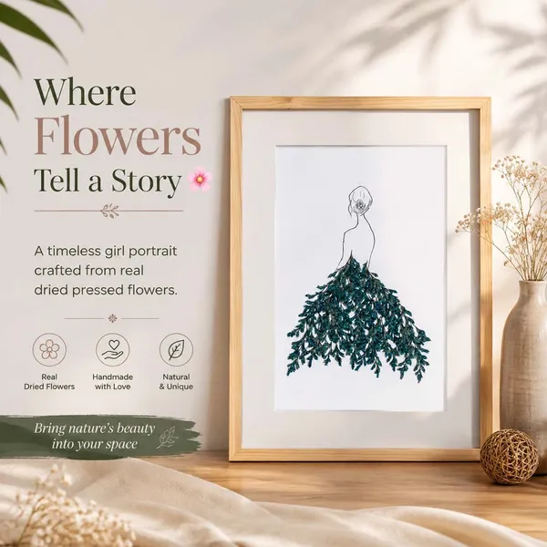 Girl_In_Dried_Flower_Pressed_Art_Frame_|_Unique_Botanical_Wall_Decor_|_Multicolor_|_11_X_15_Inch