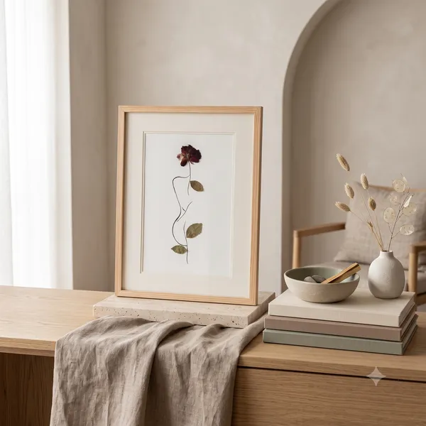 Lokal_Livin_Botanical_Nude_Line_Art_Frame_With_Real_Pressed_Flowers_Handmade_Wall_Hanging_|_Pine_Wood_|_Multicolor_|_11_X_15_Inch