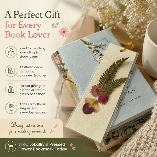 Pink_Daisy_And_Fern_Bookmark_|_Nature_Inspired_Handmade_Bookmark_|_Gold_|_8_X_10_Inch