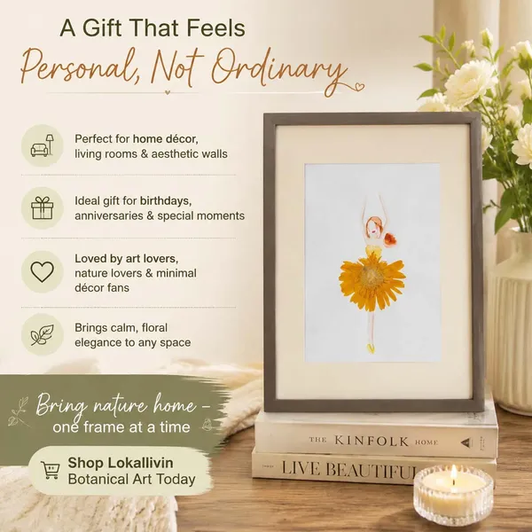 Dancing_Girl_Pressed_Gerbera_Frame_|_Handmade_Botanical_Wall_Art_And_Unique_Gift_|_White_|_11_X_15_Inch