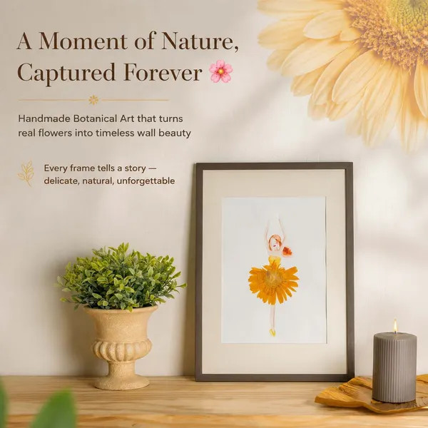 Dancing_Girl_Pressed_Gerbera_Frame_|_Handmade_Botanical_Wall_Art_And_Unique_Gift_|_White_|_11_X_15_Inch