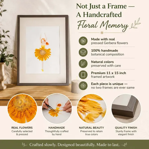 Dancing_Girl_Pressed_Gerbera_Frame_|_Handmade_Botanical_Wall_Art_And_Unique_Gift_|_White_|_11_X_15_Inch