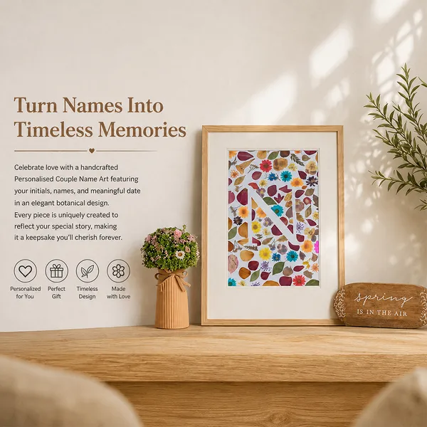 Personalised_Initial_Pressed_Flower_Frame_|_Custom_Botanical_Gift_For_Couples_And_Weddings_|_Multicolor_|_11_X_15_Inch