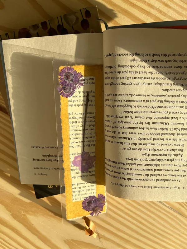 Purple_Aster_Bookmark_|_Handmade_Pressed_Flower_Bookmark_|_Gold_|_8_X_10_Inch