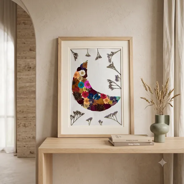 Moon_Shaped_Pressed_Flower_Frame_|_Unique_Botanical_Wall_Art_And_Wedding_Keepsake_|_Multicolor_|_11_X_15_Inch