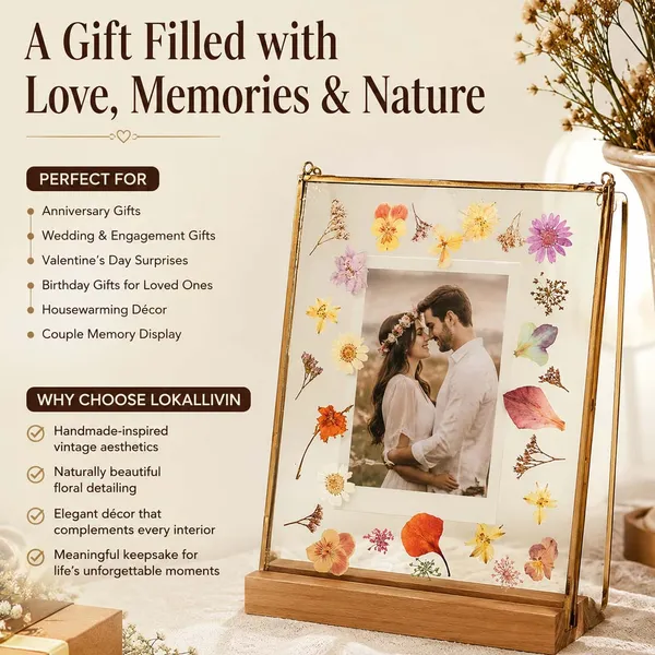 Vintage_Pressed_Flower_Photo_Brass_Metal_Floating_Frame_|_Gold_|_8_X_10_Inch