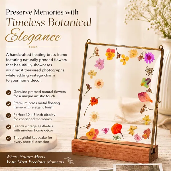 Vintage_Pressed_Flower_Photo_Brass_Metal_Floating_Frame_|_Gold_|_8_X_10_Inch