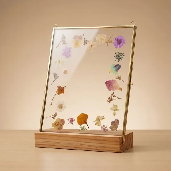 Vintage_Pressed_Flower_Photo_Brass_Metal_Floating_Frame_|_Gold_|_8_X_10_Inch