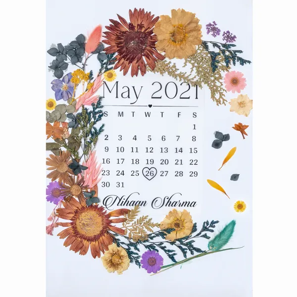 Wedding_Date_Calendar_Frame_|_Personalised_Pressed_Flower_Keepsake_For_Bride_And_Groom_|_Gold_|_11_X_16_Inch