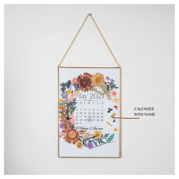 Wedding_Date_Calendar_Frame_|_Personalised_Pressed_Flower_Keepsake_For_Bride_And_Groom_|_Gold_|_11_X_16_Inch