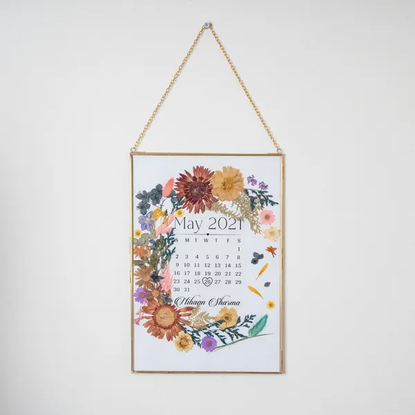 Wedding_Date_Calendar_Frame_|_Personalised_Pressed_Flower_Keepsake_For_Bride_And_Groom_|_Gold_|_11_X_16_Inch