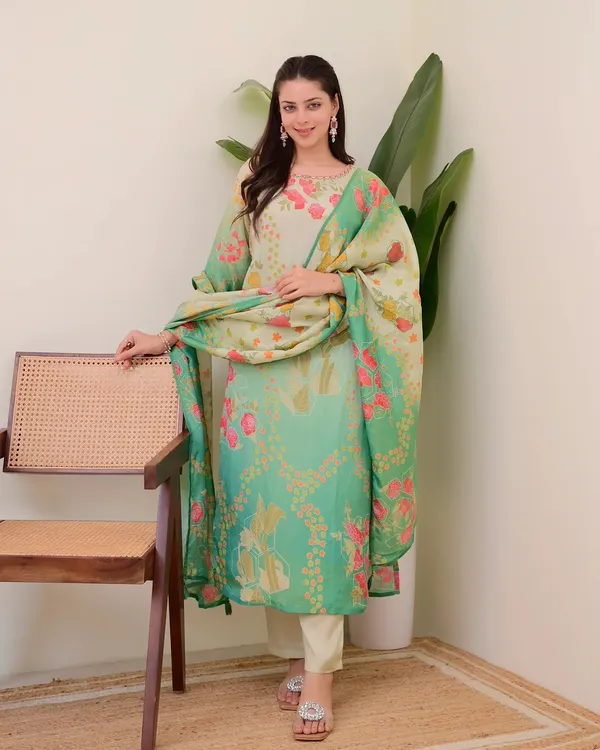 Green_Cotton_Premium_&_Elegant_Embroidered_Kurta_,_Pant_&_Dupatta_For_Women