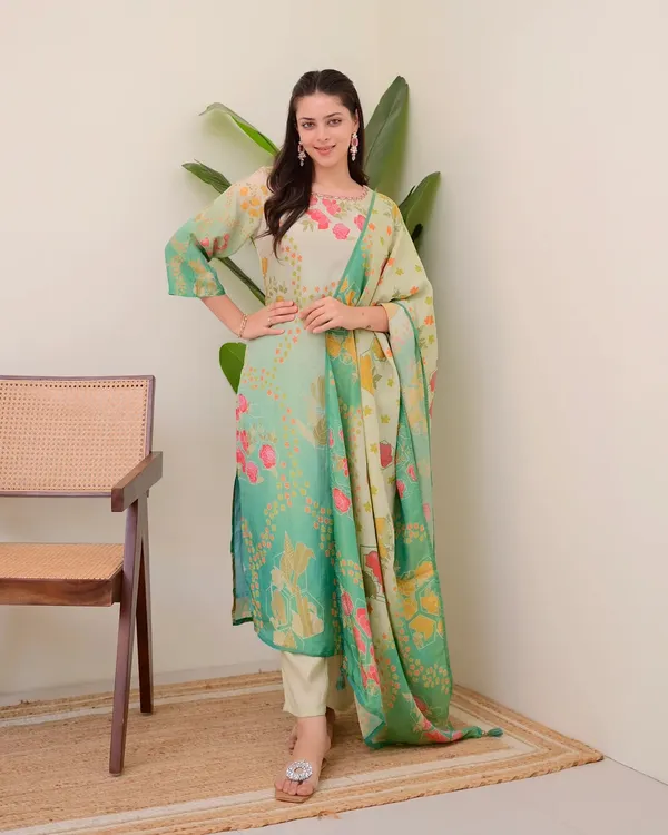 Green_Cotton_Premium_&_Elegant_Embroidered_Kurta_,_Pant_&_Dupatta_For_Women