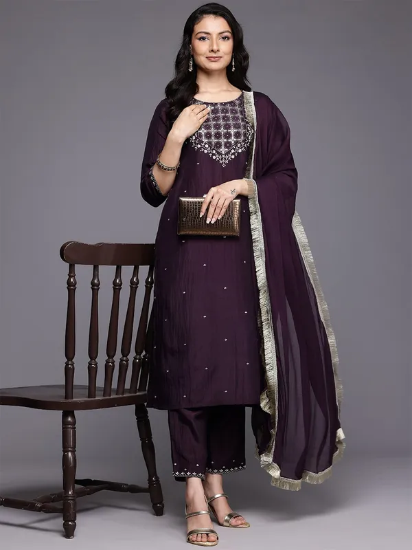 Black_Cotton_Premium_&_Elegant_Embroidered_Kurta_,_Pant_&_Dupatta_For_Women