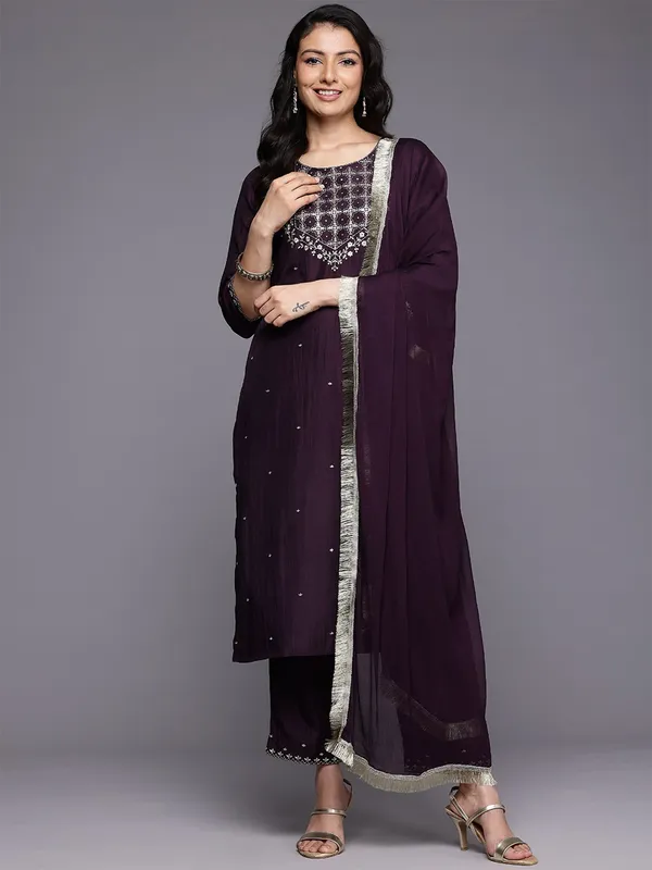 Black_Cotton_Premium_&_Elegant_Embroidered_Kurta_,_Pant_&_Dupatta_For_Women