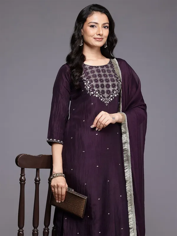 Black_Cotton_Premium_&_Elegant_Embroidered_Kurta_,_Pant_&_Dupatta_For_Women