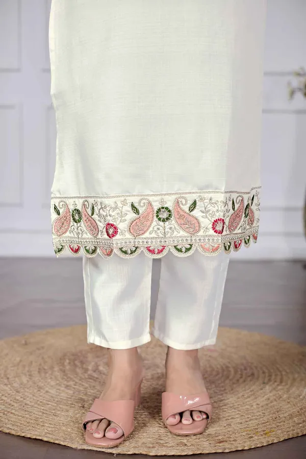 White_Silk_Blend_Premium_&_Elegant_Embroidered_Calf_Length_Straight_Kurta_,_Pant_&_Dupatta_For_Women