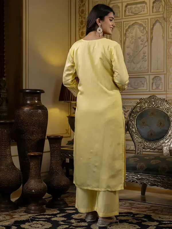 Yellow_Silk_Blend_Premium_&_Elegant_Embroidered_Calf_Length_Straight_Kurta_,_Pant_&_Dupatta_For_Women