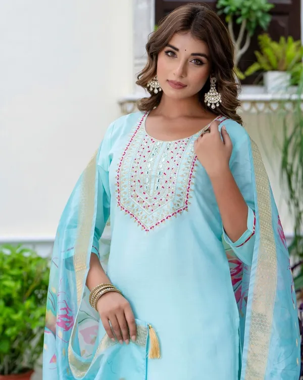 Sky_Blue_Silk_Blend_Premium_&_Elegant_Embroidered_Calf_Length_Straight_Kurta_,_Pant_&_Dupatta_For_Women