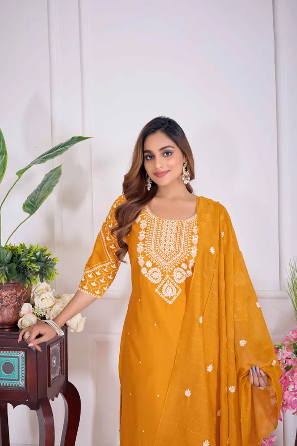 Orange_Cotton_Premium_&_Elegant_Embroidered_Kurta_,_Pant_&_Dupatta_For_Women