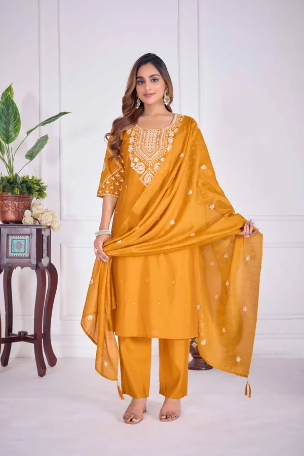 Orange_Cotton_Premium_&_Elegant_Embroidered_Kurta_,_Pant_&_Dupatta_For_Women