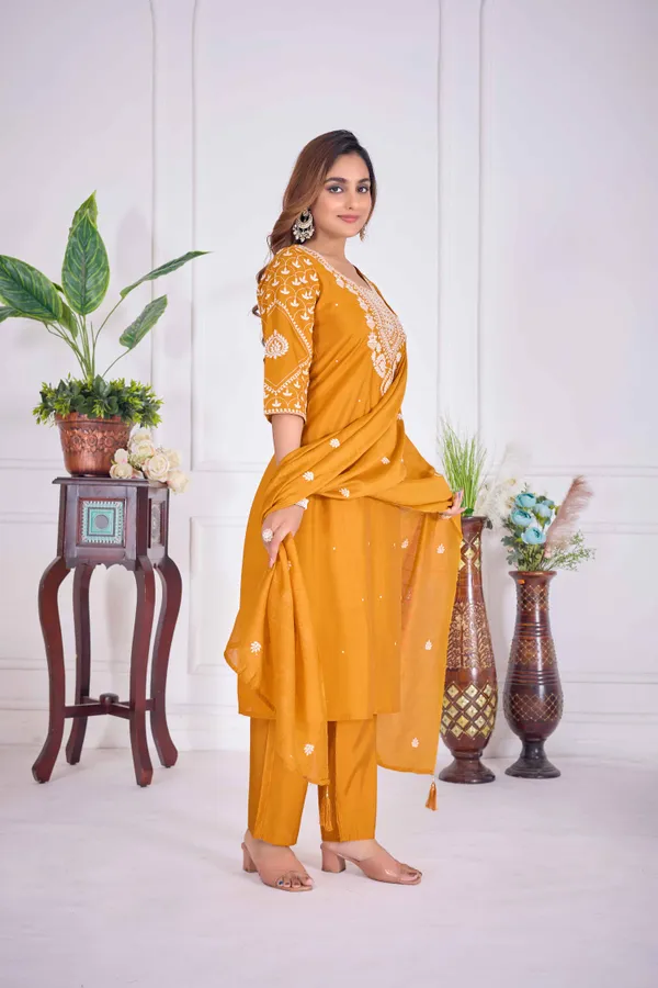Orange_Cotton_Premium_&_Elegant_Embroidered_Kurta_,_Pant_&_Dupatta_For_Women