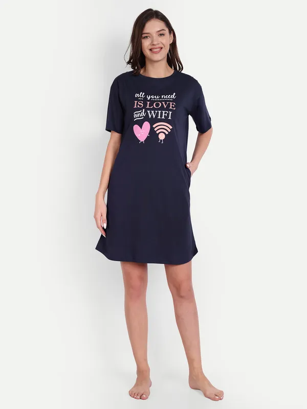Navy_Blue_Wifi_Sleep_Shirt_Cotton_Nightwear_For_Women