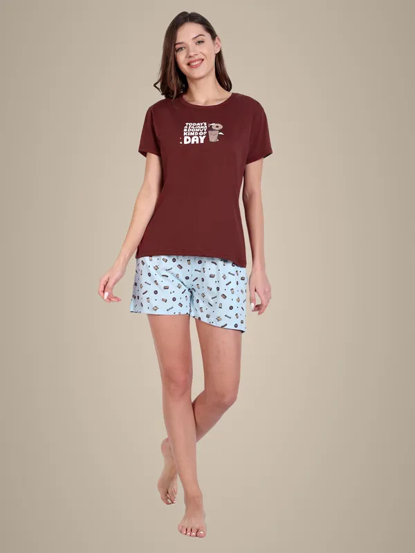 Maroon_Donut_Cotton_Short_Sets_For_Women