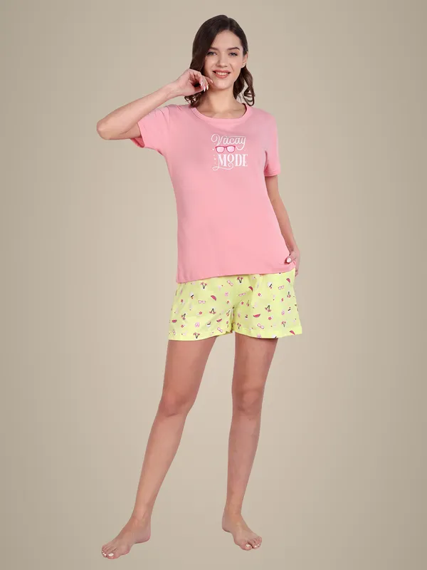 Coral_Vacay_Cotton_Shorts_Set_For_Women
