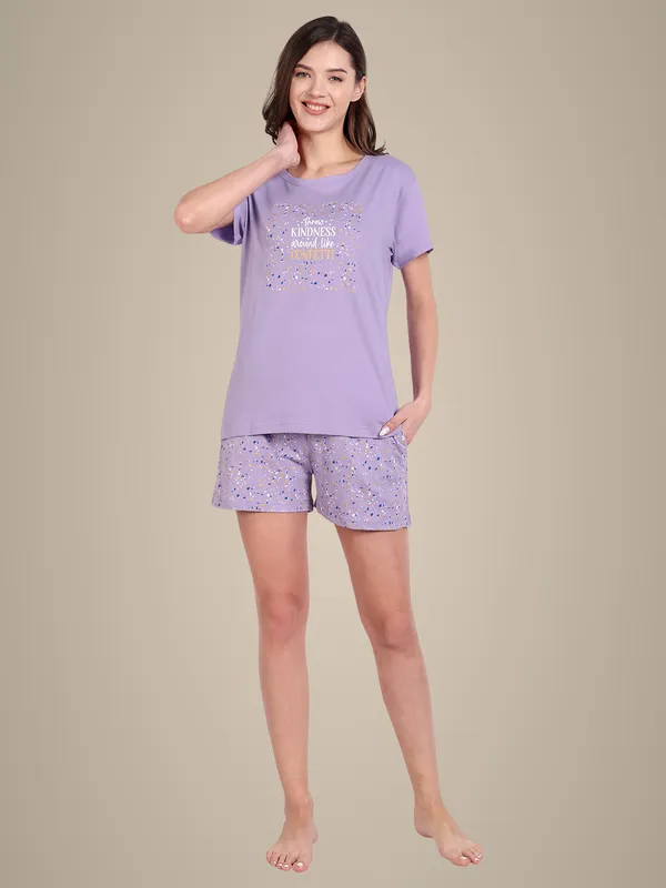 Lavender_Confetti_Cotton_Shorts_Set_For_Women